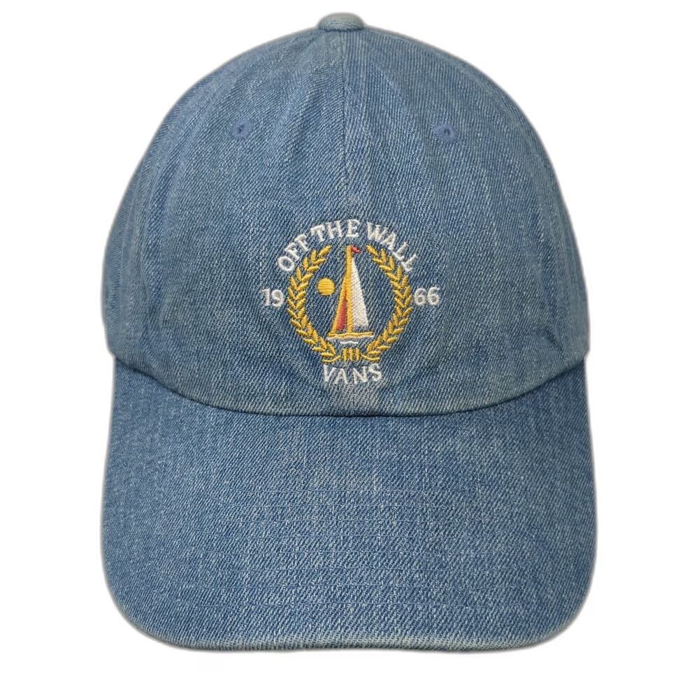 Vans Baseball Cap Blue One Size Denim Off The Wall Sailboat Logo Slideback Hat